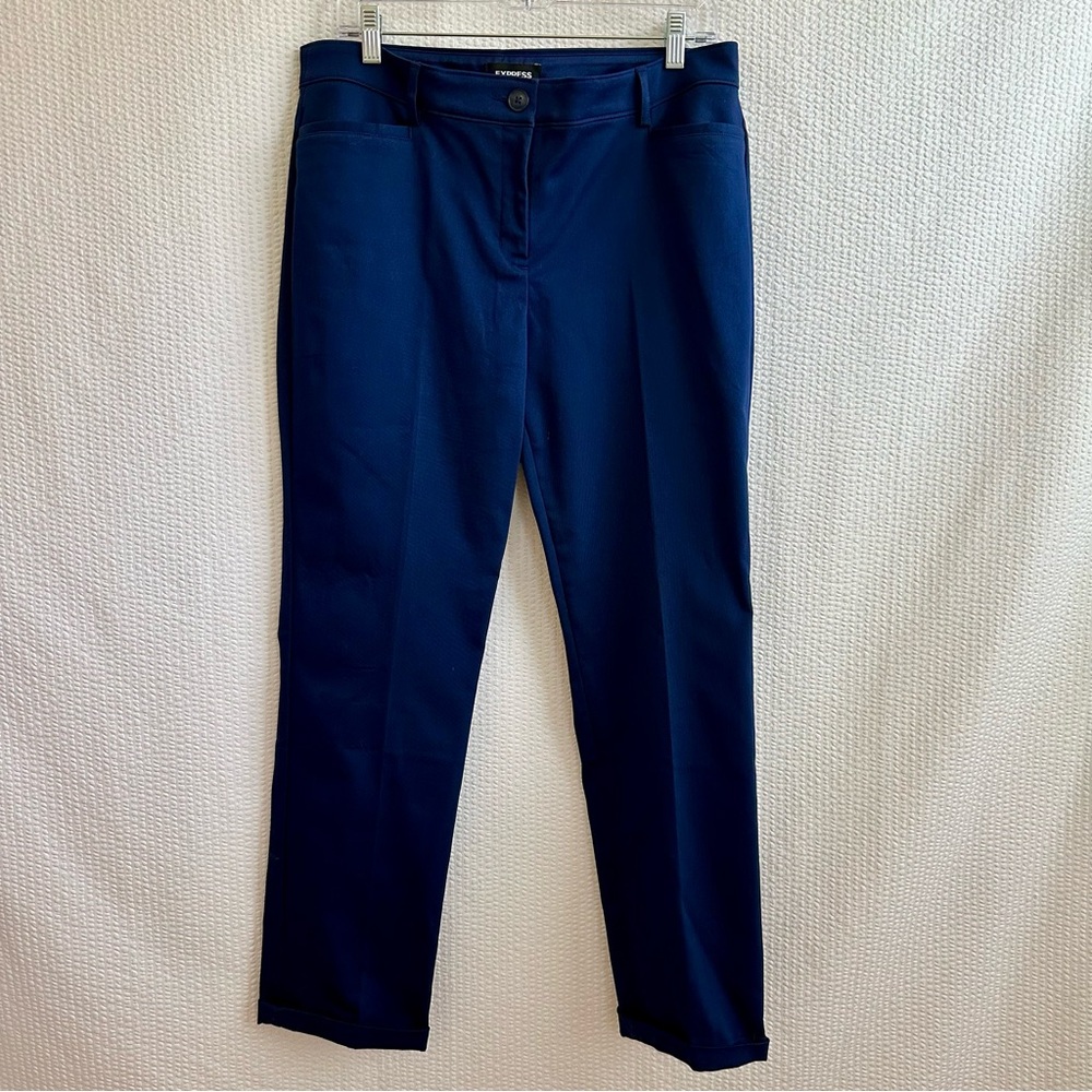 EXPRESS Navy Blue Straight Leg Mid Rise Trouser Pants Size 12R Stretch Work NWOT